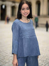 GRIZAS SILK LINEN BLOUSE BLUE